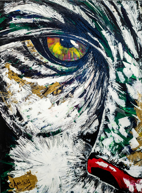 “Chat vert” – Œuvre originale Art.Ing | Mystère, intuition & présence hypnotique