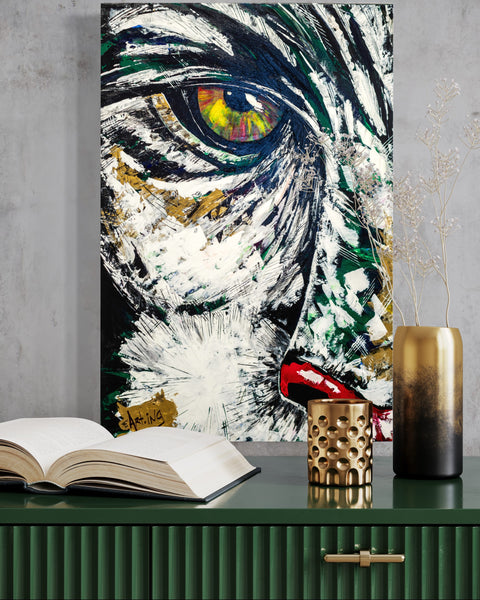 “Chat vert” – Œuvre originale Art.Ing | Mystère, intuition & présence hypnotique