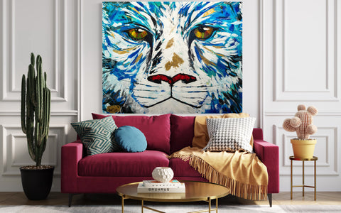 “Chat bleu” – Œuvre originale Art.Ing | Intensité, instinct & calme électrique