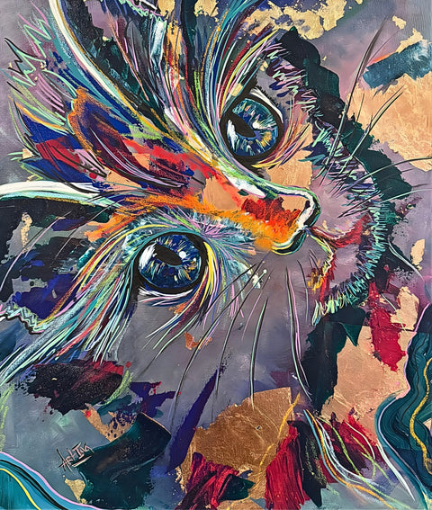“Minou” – Œuvre originale Art.Ing | Art félin vibrant & couleurs éclatantes