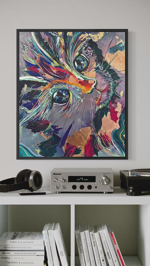 “Minou” – Œuvre originale Art.Ing | Art félin vibrant & couleurs éclatantes